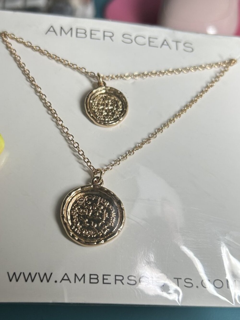Amber Sceats Double Layered Gold Intaglio Medallion Coin Necklace New